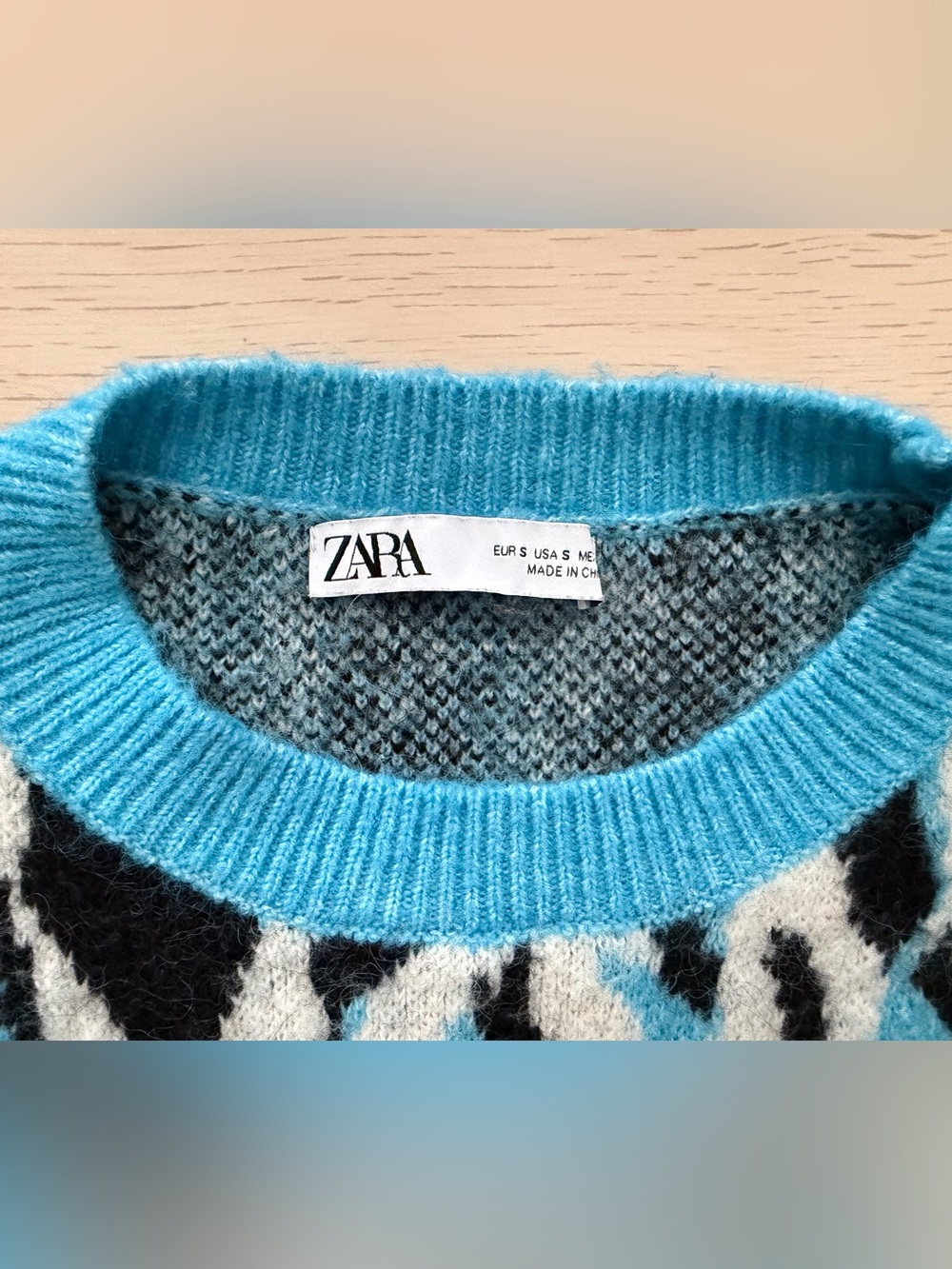 Zara Jacquard Animal Print Sweater Blue Black White Size S - Picture 6 of 11